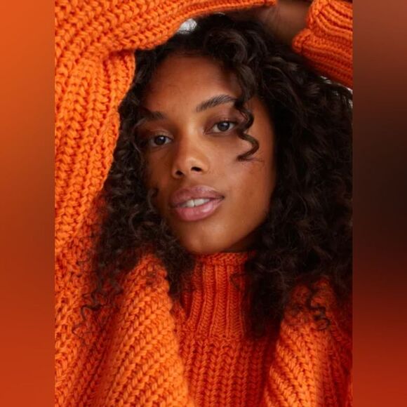 🔹️NWT H&M Divided Orange Soft Chunky Knit Cropped Sweater XSmall - Picture 5 of 14